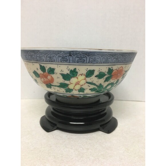 Hand Painted Decorative Oriental Porcelain Bowl Floral Design - Picture 2 of 7